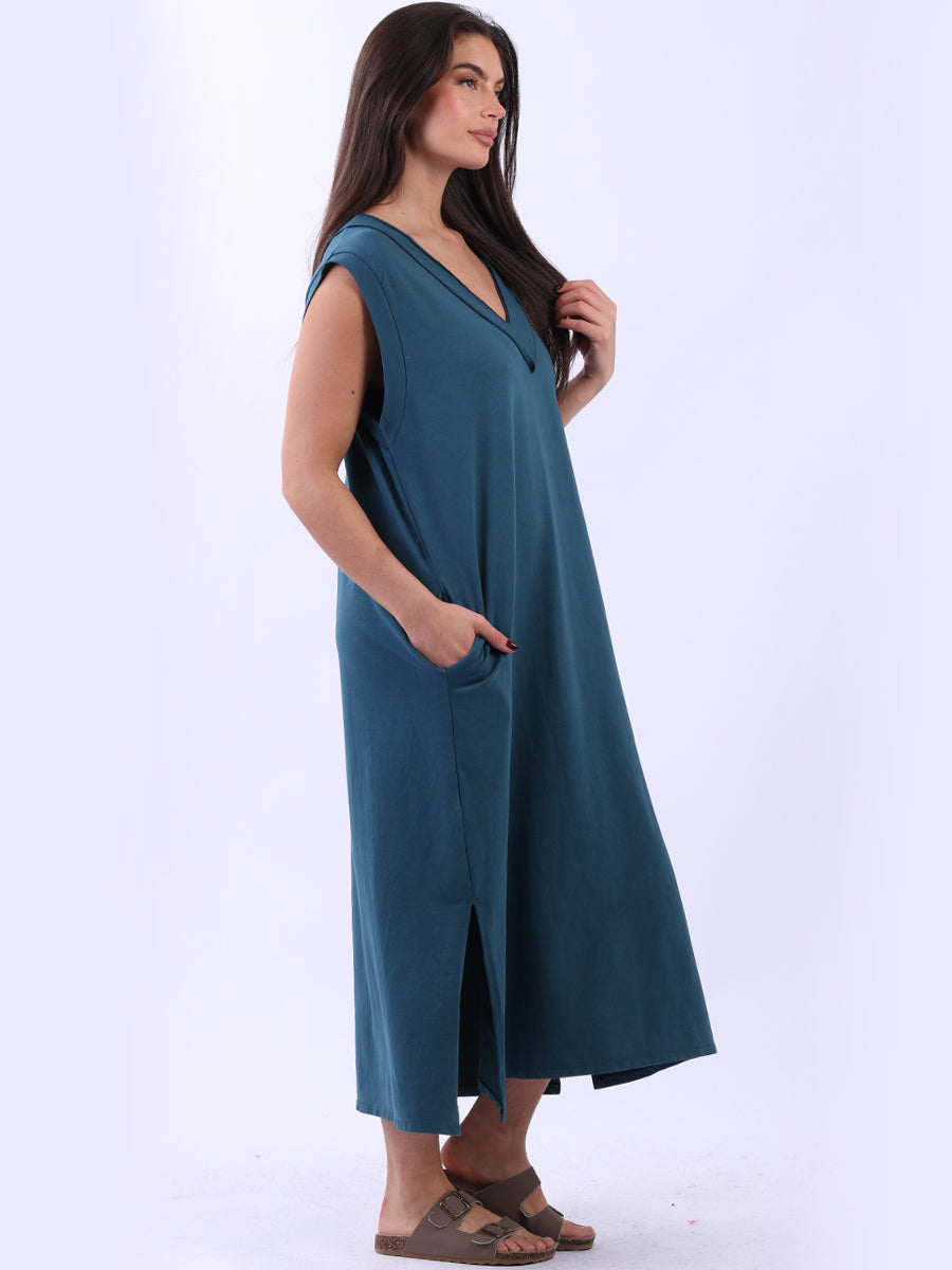 Plus Size Padded Shoulder Plain Tank Dress