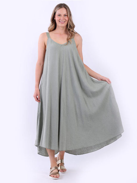 Oversized Plain Linen Tank Flowy Maxi Dress