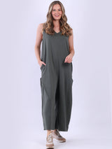 V-Neck Plus Size Sleeveless Cotton Jumpsuit