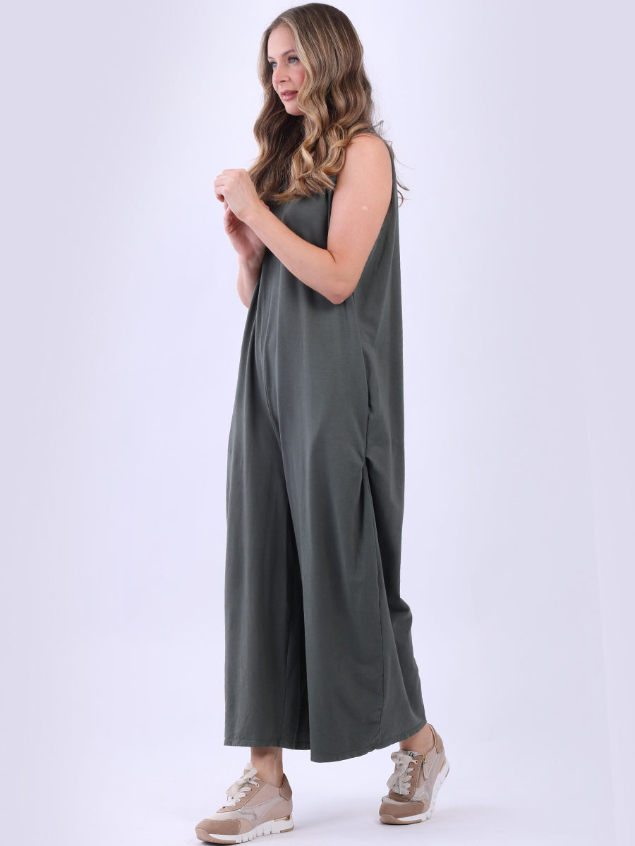 V-Neck Plus Size Sleeveless Cotton Jumpsuit