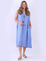 Plus Size Linen Lagenlook Slouchy Midi Sleeveless Dress