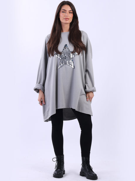 Plus Size Sequin Star Chunky Cotton Top