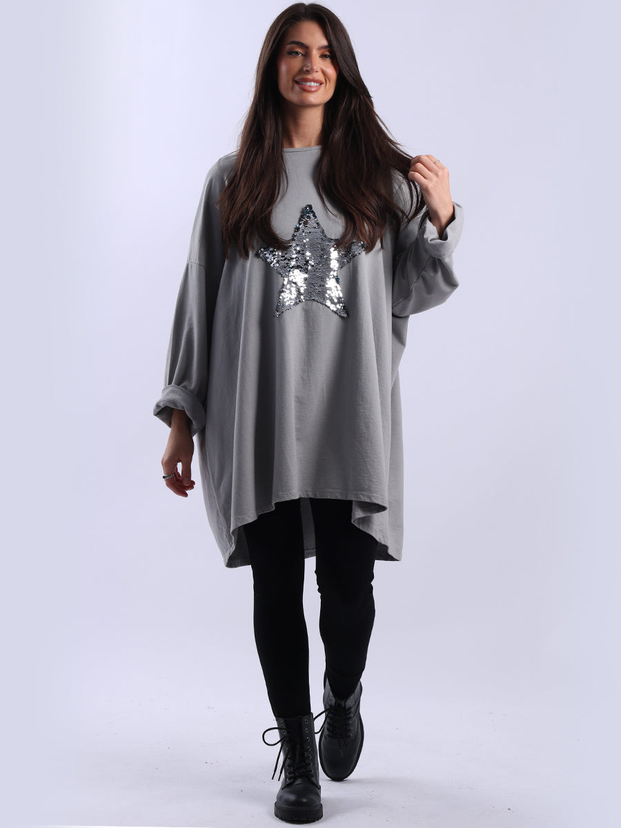 Plus Size Sequin Star Chunky Cotton Top