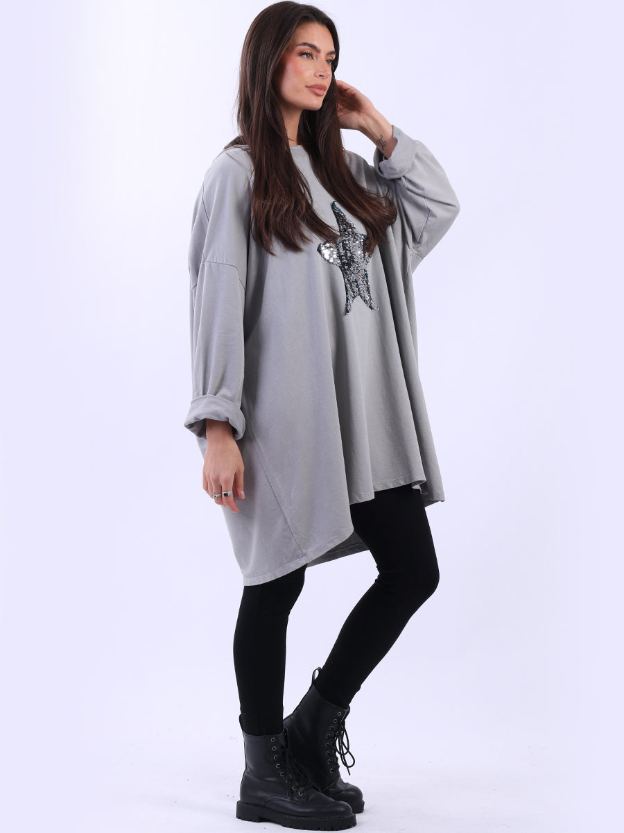 Plus Size Sequin Star Chunky Cotton Top