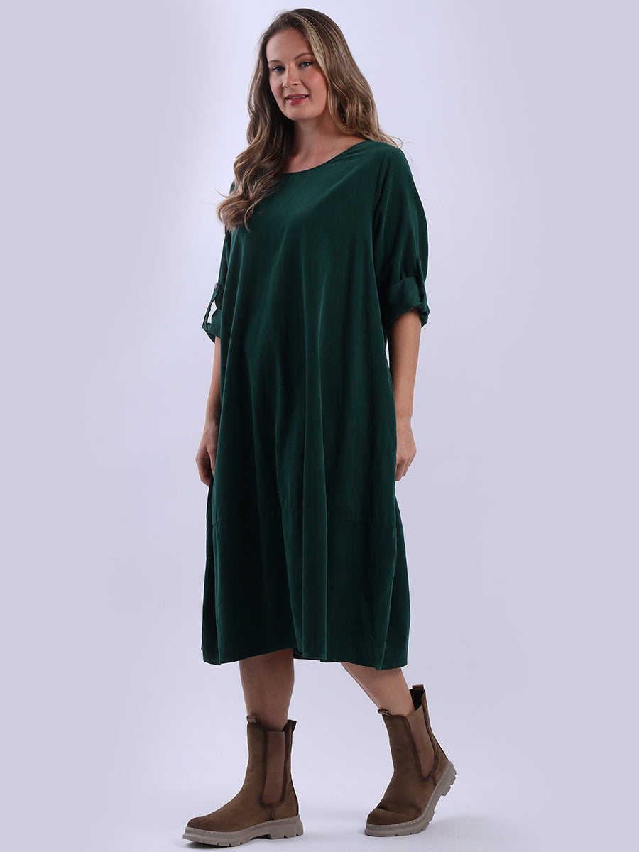 Plus Size Plain Cotton Corduroy Midi Dress