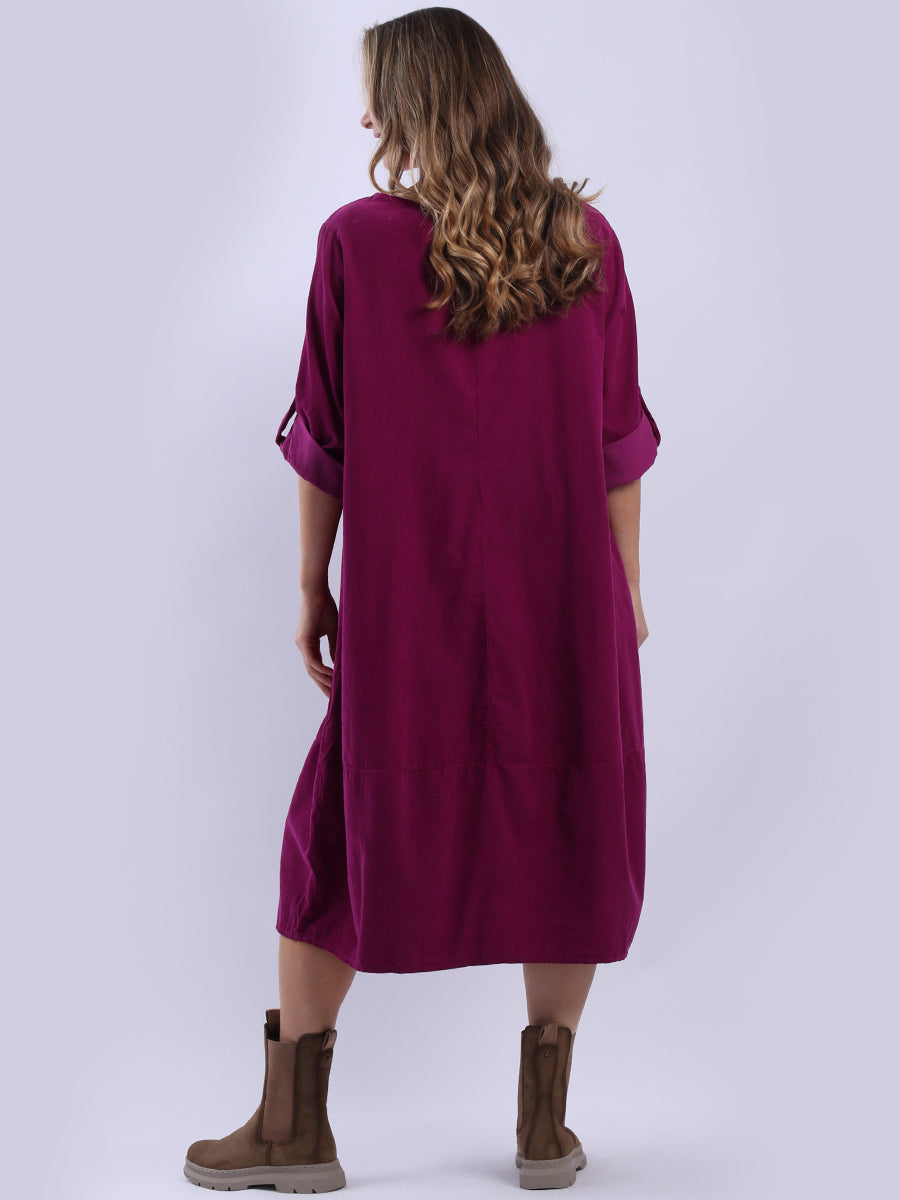 Plus Size Plain Cotton Corduroy Midi Dress