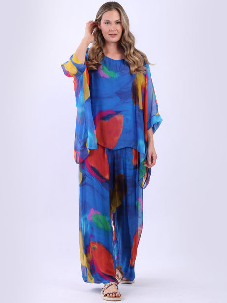 Double Layered Tie Dye Batwing Silk Tunic Top