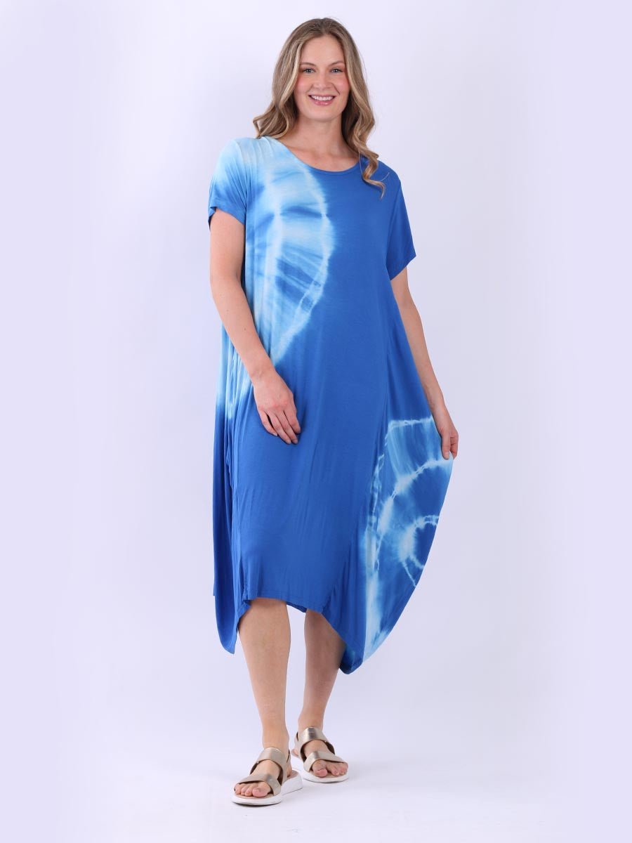 Women Plus Size Drape Tie Dyed Maxi Dress Royal Blue One Size UK Fit 12 18