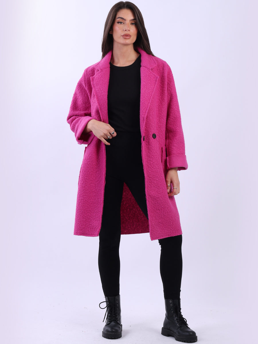 Double Breast Teddy Woolen Coat Fuchsia