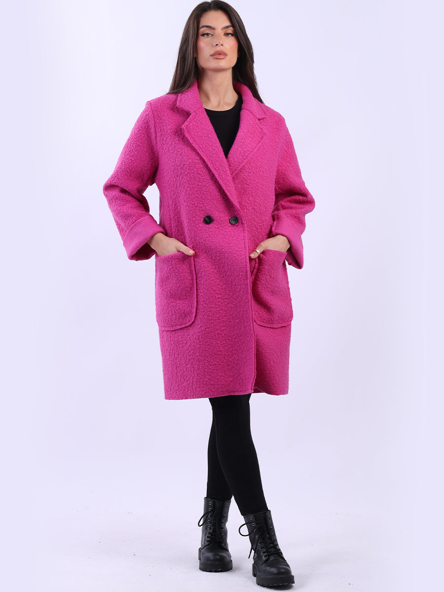 Double Breasted Plain Woolen Teddy Coat