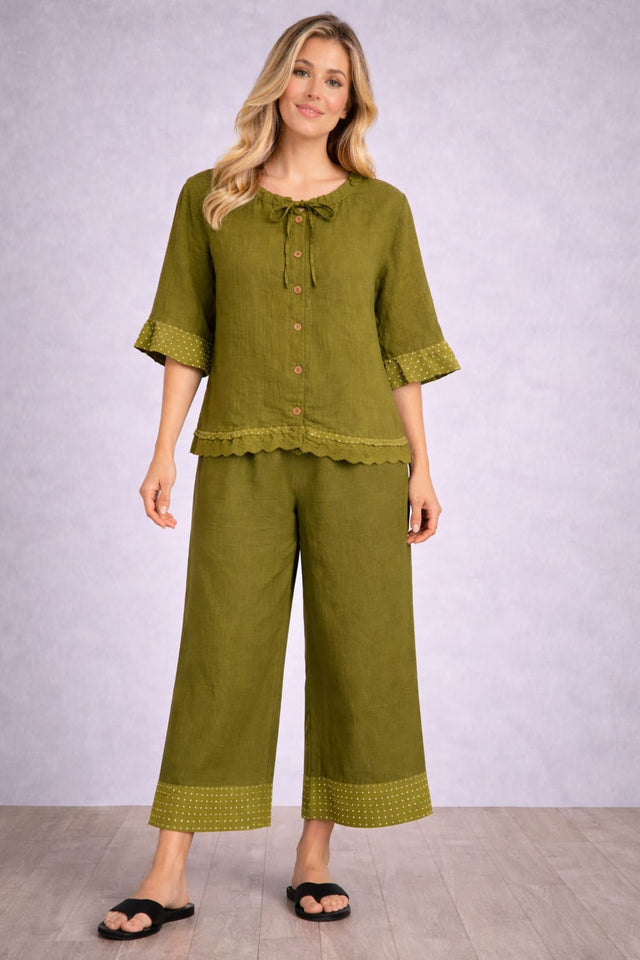 Linen Crop Top Olive