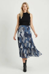Patch Work Midi Cotton Skirt Navy