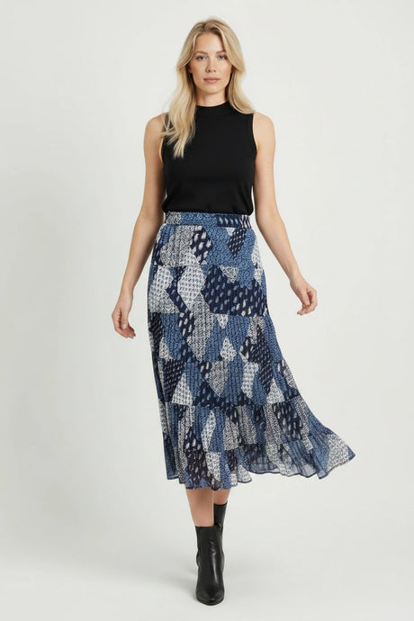 Patch Work Midi Cotton Skirt Navy