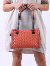 Zigzag Leather Chain Linked Shoulder Bag