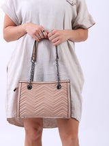 Zigzag Leather Chain Linked Shoulder Bag