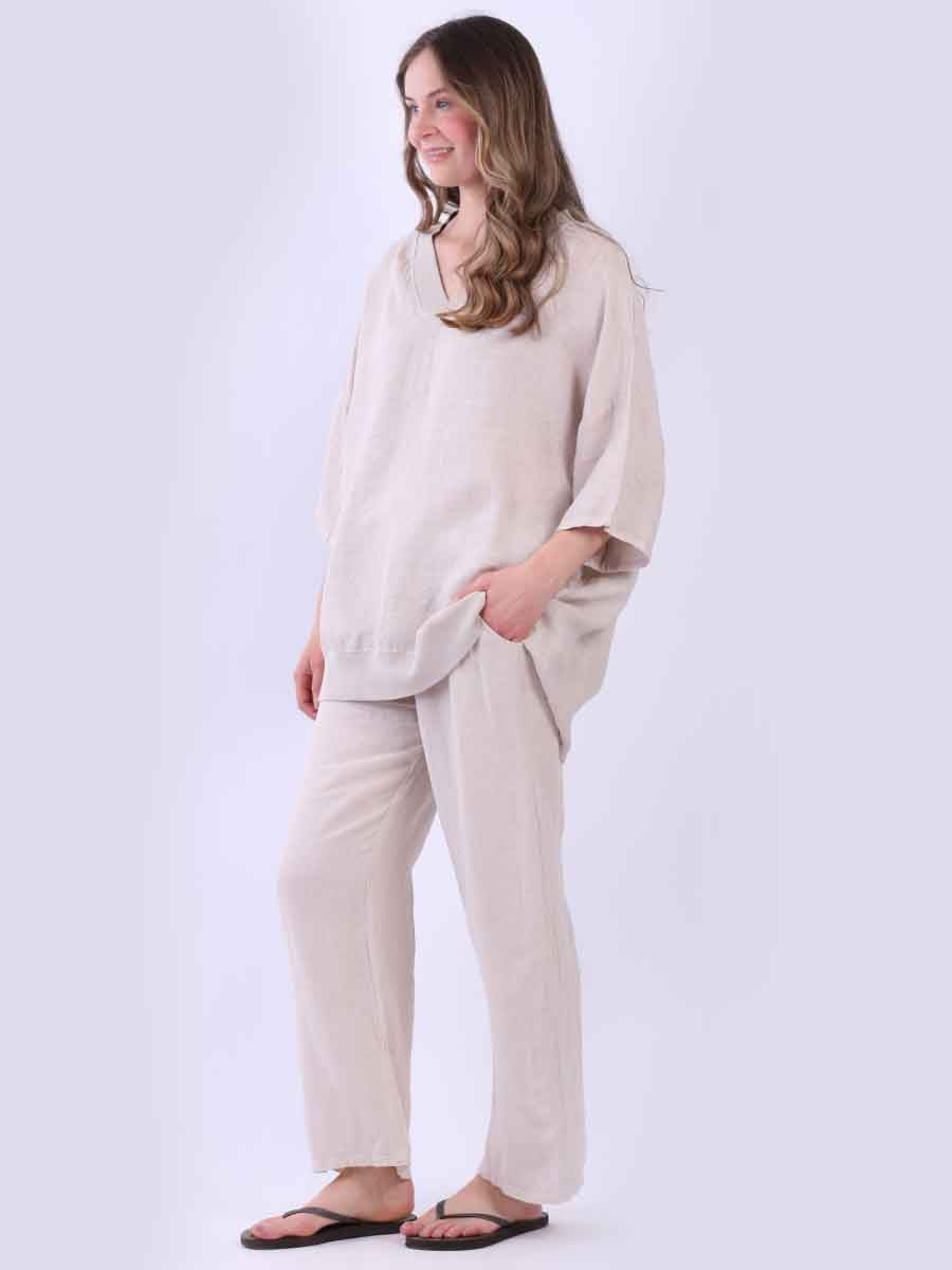 V-Neck Linen Plus Size Satin Top