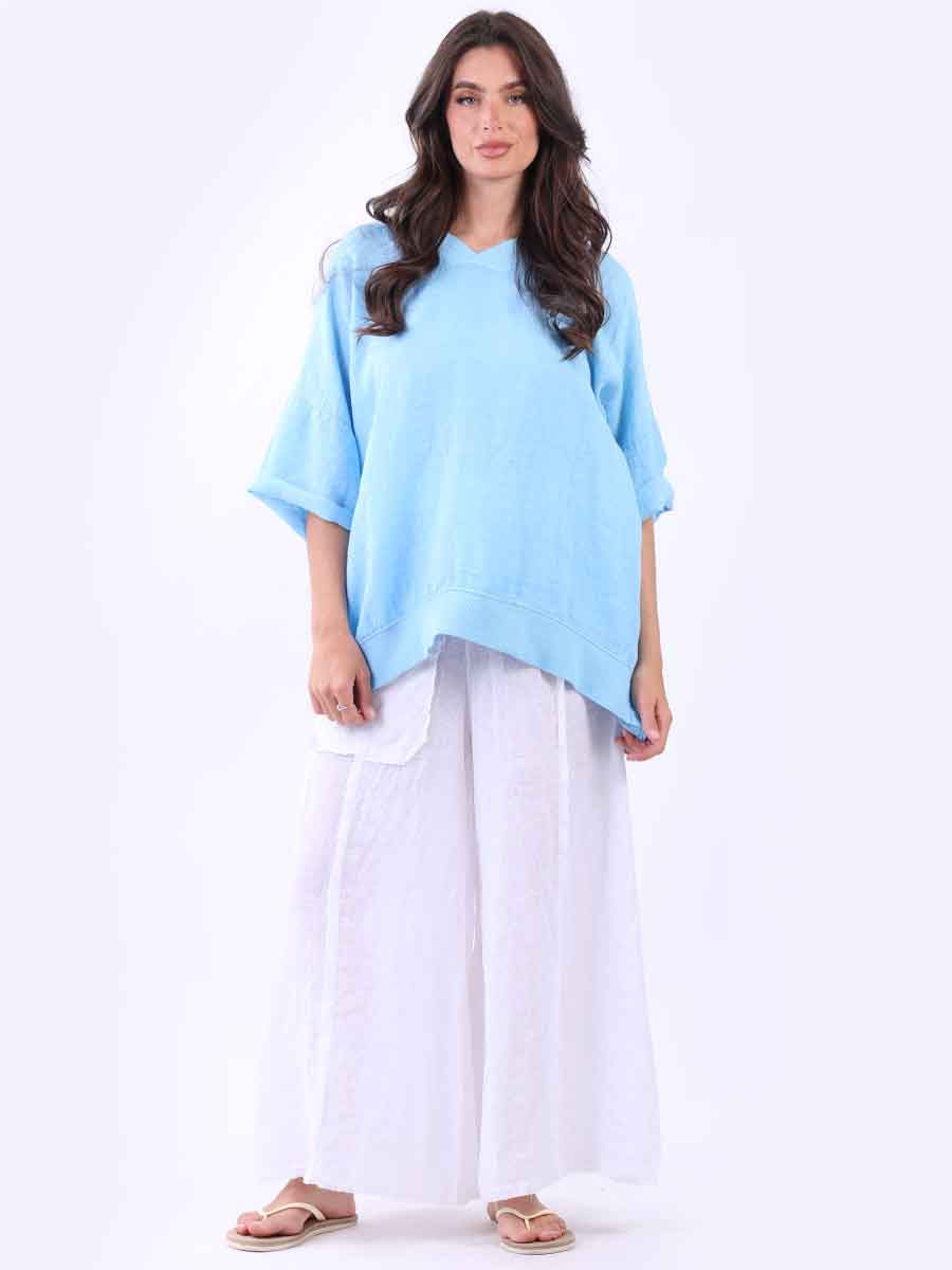 V-Neck Linen Plus Size Satin Top