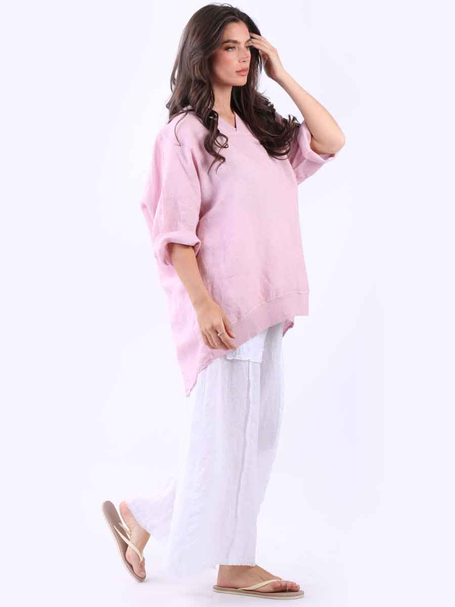 V-Neck Linen Plus Size Satin Top