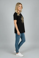 Sequin Flower Baggy Cotton Tee