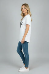 Sequin Flower Baggy Cotton Tee