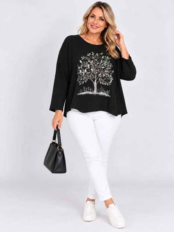 Sequin Foil Tree Knit Jumper Black