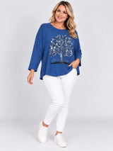 Sequin Foil Tree Knit Jumper Denim
