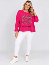 Sequin Foil Tree Knit Jumper Fuchsia 