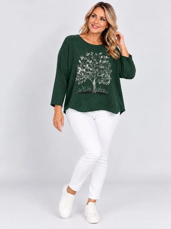 Sequin Foil Tree Knit Jumper Khaki