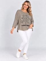 Sequin Foil Tree Knit Jumper Mocha 