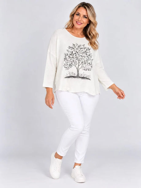 Sequin Foil Tree Knit Jumper White