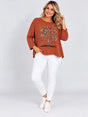 Sequin Foil Tree Knit Jumper Rust 