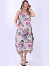 Floral Linen Dress Beige