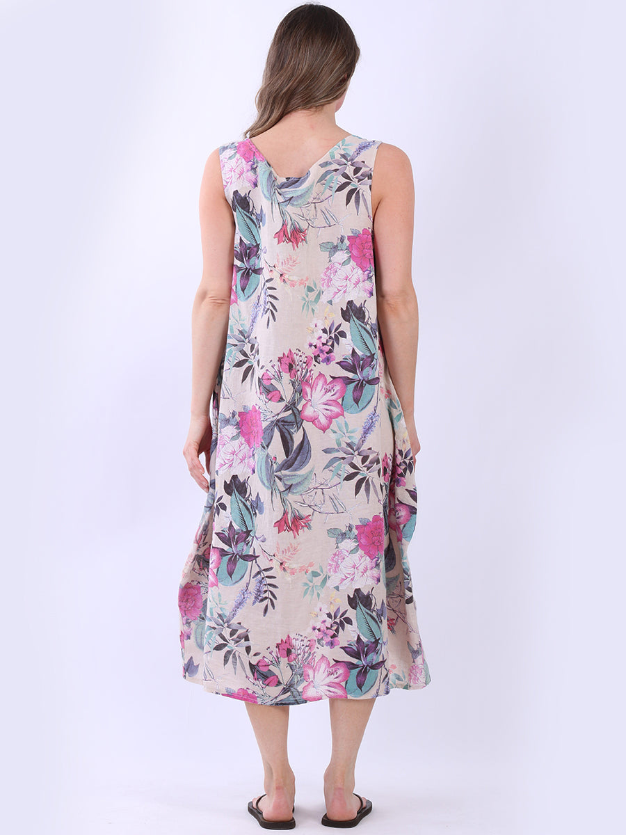 Women Sleeveless Linen Floral Dress