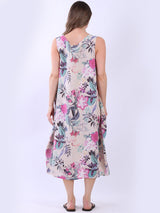Women Sleeveless Linen Floral Dress