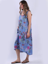 Women Sleeveless Linen Floral Dress