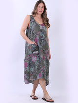 Floral Linen Dress Khaki