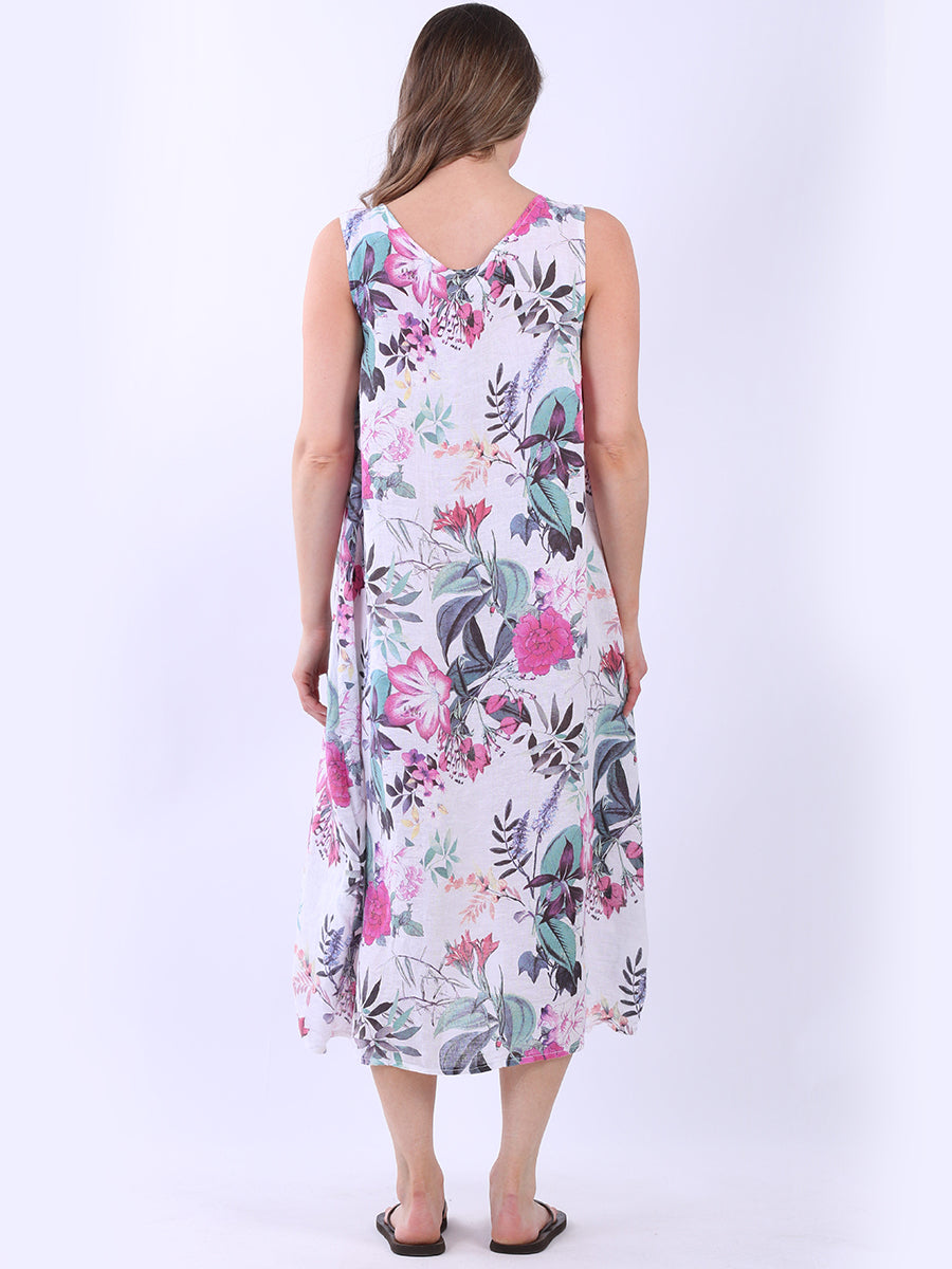 Women Sleeveless Linen Floral Dress