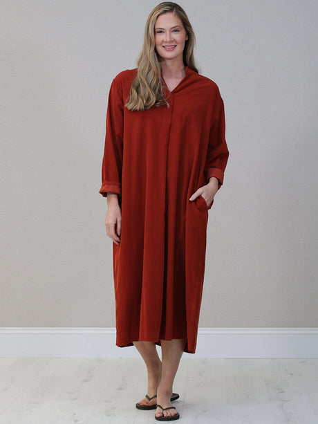 Cotton Corduroy Plus Size Dress Rust