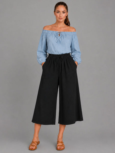 Wide Leg Capri Trouser Black