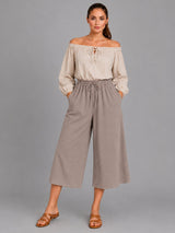 Wide Leg Capri Trouser Mocha