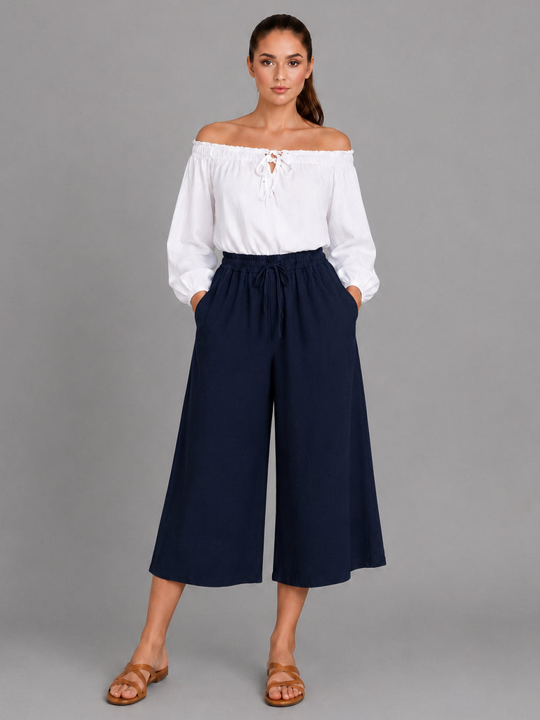 Wide Leg Capri Trouser Navy