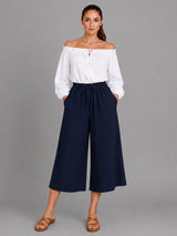 Wide Leg Capri Trouser Navy