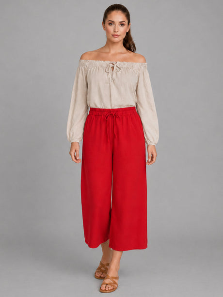 Wide Leg Capri Trouser Red