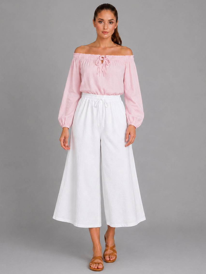 Wide Leg Capri Trouser White