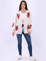 Women Strawberry Knit Woolen Cardigan