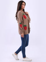 Women Strawberry Knit Woolen Cardigan