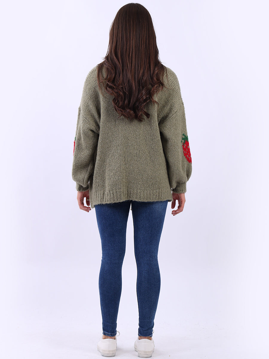 Women Strawberry Knit Woolen Cardigan