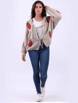 Women Strawberry Knit Woolen Cardigan