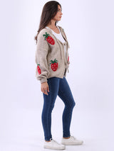 Women Strawberry Knit Woolen Cardigan