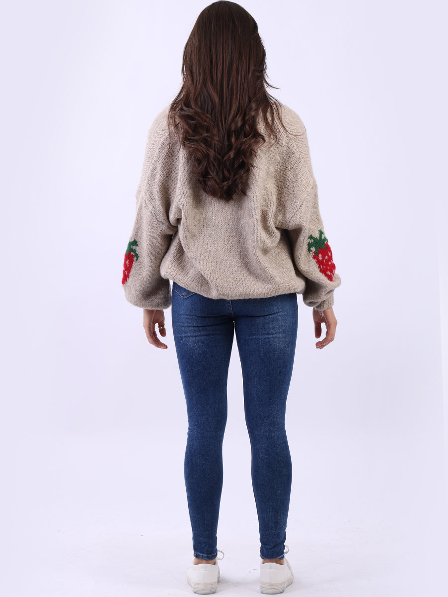 Women Strawberry Knit Woolen Cardigan